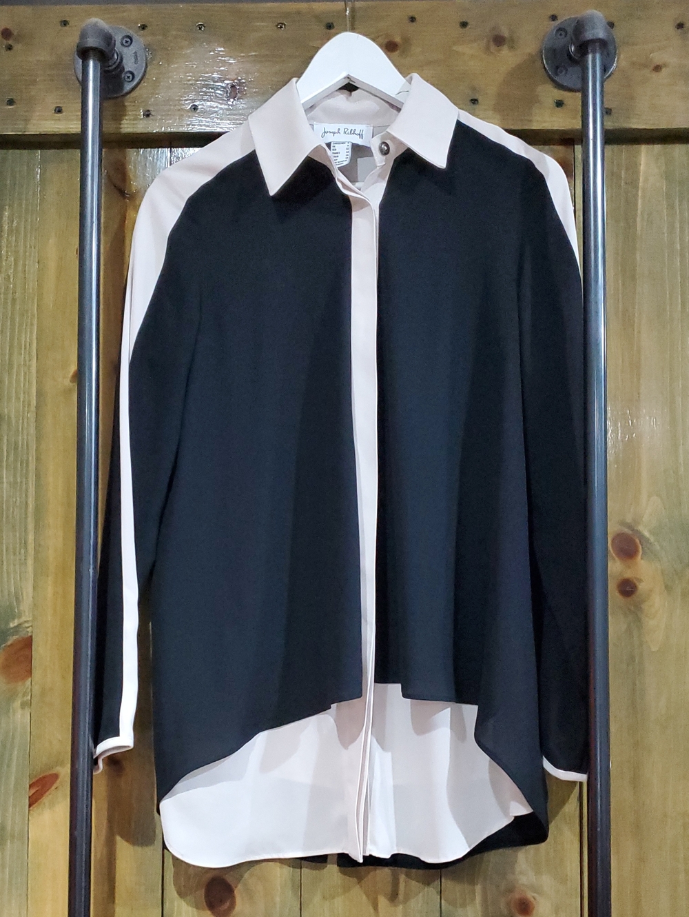 Joseph Ribkoff Cream and Black Blouse Career Minimalist Classy Button Down